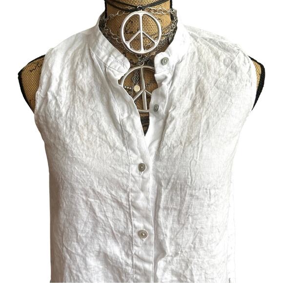 EILEEN FISHER women's white organic linen sleeveless button down shirt SIZE XXS - Picture 5 of 12